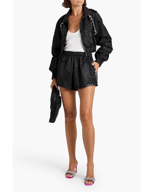 Area Black Cropped Crystal-Embellished Shell Track Jacket