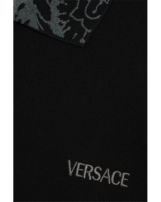 Versace Black Jacquard-trimmed Cotton-piqué Polo Shirt for men