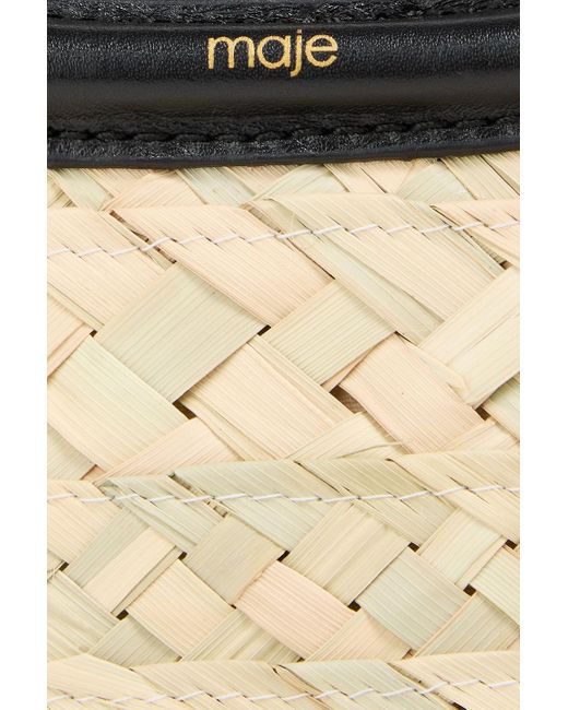 Maje Black Leather-Trimmed Straw Tote