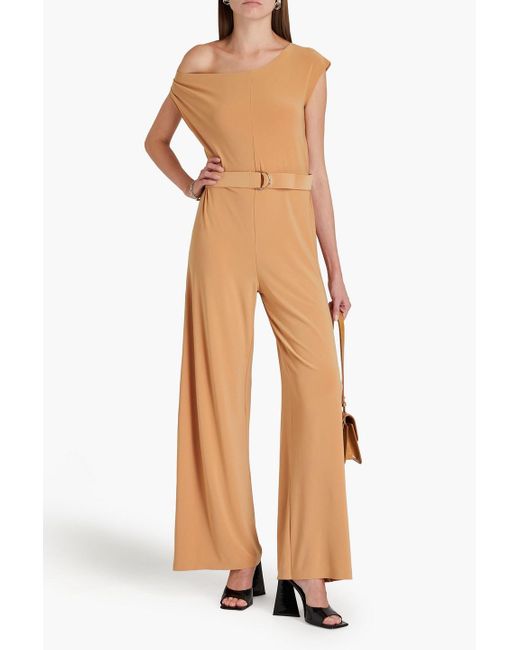Norma Kamali Natural Drapierter jumpsuit aus jersey mit gürtel