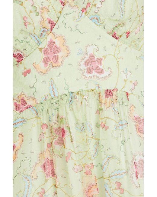 Saloni White Mia Gathered Floral-print Silk-georgette Maxi Dress
