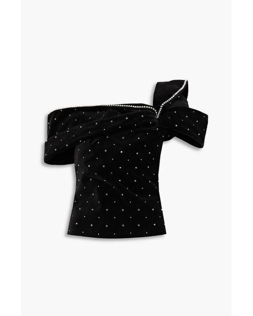 Isabel Marant Black Off-the-shoulder Embellished Cotton-blend Velvet Top