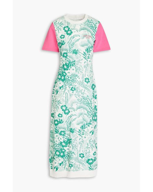 RED Valentino Blue Floral-print French Cotton-terry Midi Dress
