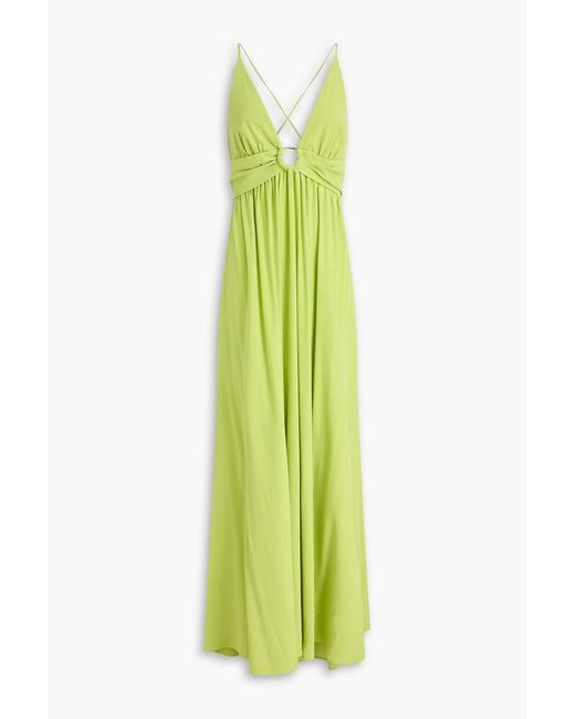 Heidi Klein Green Ring-Embellished Silk Crepe De Chine Maxi Dress