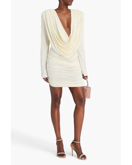 Magda Butrym Natural Ruched Draped Jersey Mini Dress