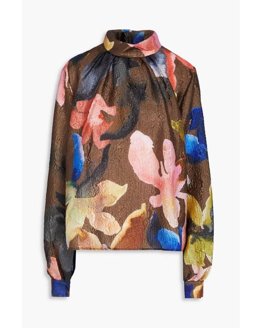 Stine Goya Brown Floral-Print Cloqué Blouse