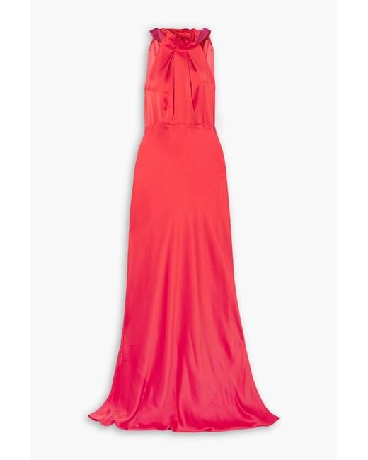 Saloni Michelle Ruffled Hammered Silk-Satin Maxi Dress