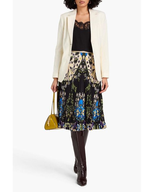 Etro Black Pleated Floral-print Crepe Midi Skirt