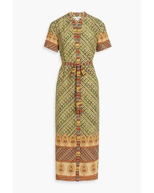 Saloni Metallic Vicki Printed Silk Crepe De Chine Midi Dress