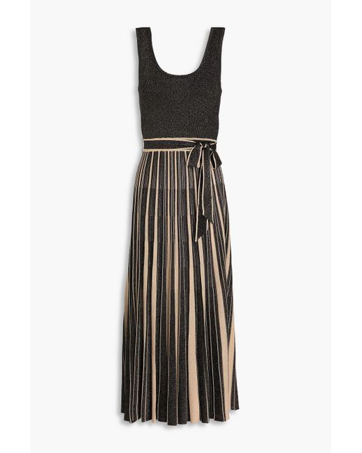Zimmermann Black Metallic Striped Ribbed-Knit Midi Dress