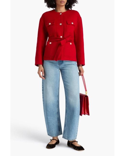 Maje Red Belted Wool-Blend Felt Jacket