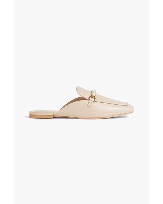 Stuart Weitzman White Perla Embellished Leather Mules