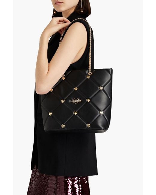 Love Moschino Black Embellished Quilted Faux Leather Tote