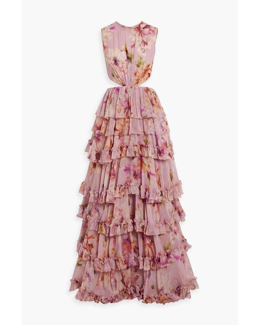 Costarellos Claire Tiered Floral-print Georgette Gown
