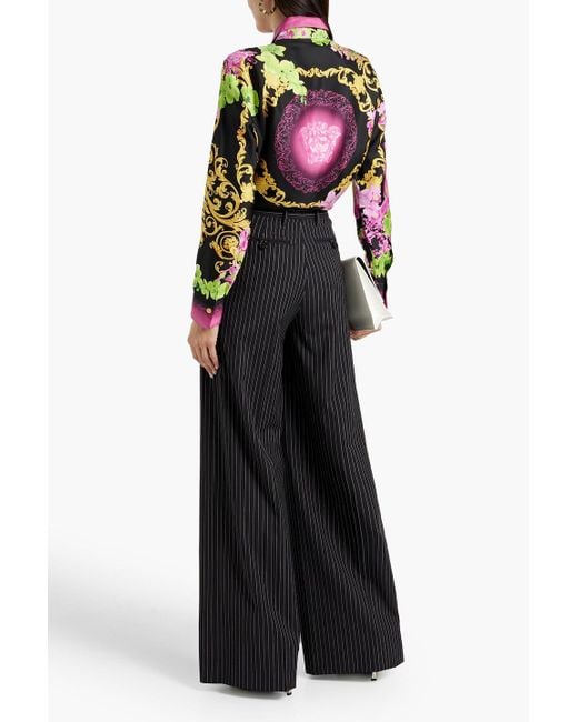 Versace Black Pinstriped Wool-blend Twill Wide-leg Pants