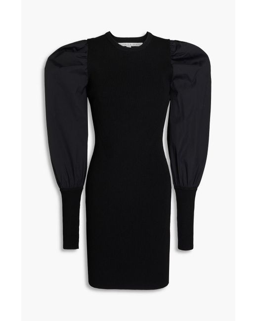 Veronica Beard Black Wilkin Ribbed-knit And Stretch-cotton Poplin Mini Dress