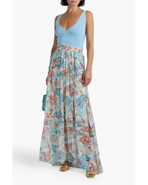 Etro White Pleated Floral-print Silk-georgette Maxi Skirt