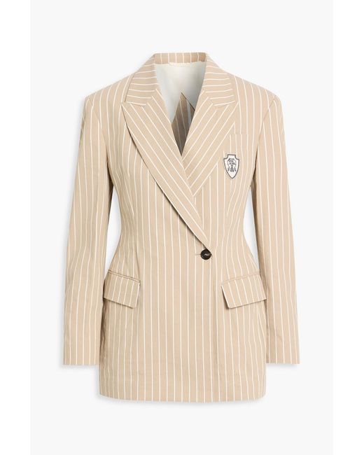 Brunello Cucinelli Natural Double-Breasted Striped Cotton And Silk-Blend Blazer