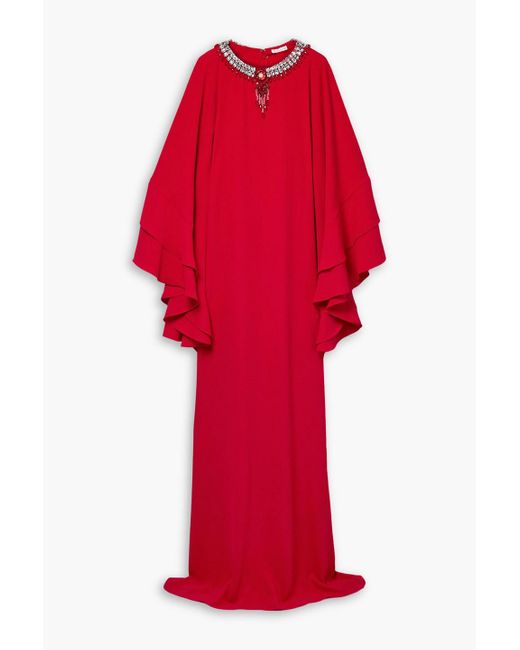 Reem Acra Red Embellished Crepe Gown