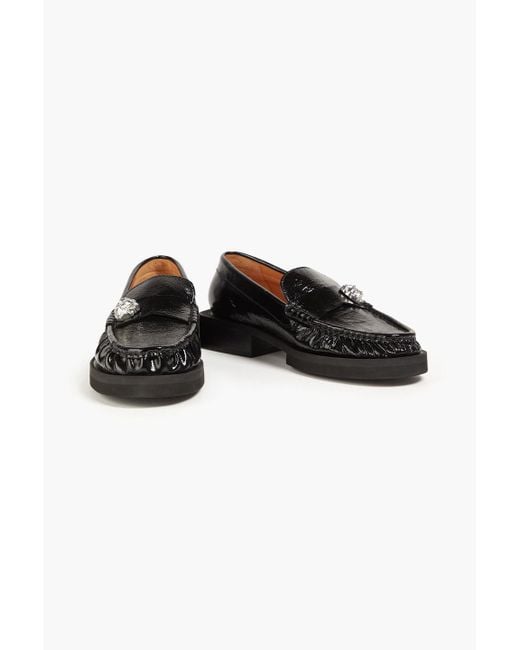 Ganni Black Loafers aus lackleder mit verzierung