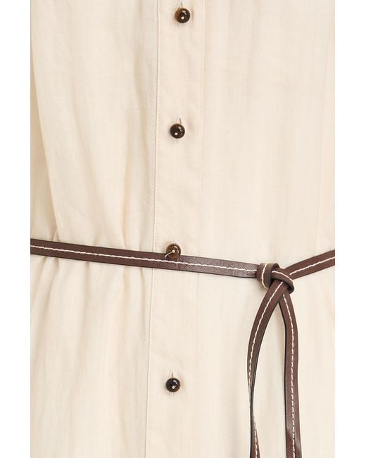 Zimmermann Natural Belted Floral-Print Ramie Midi Shirt Dress