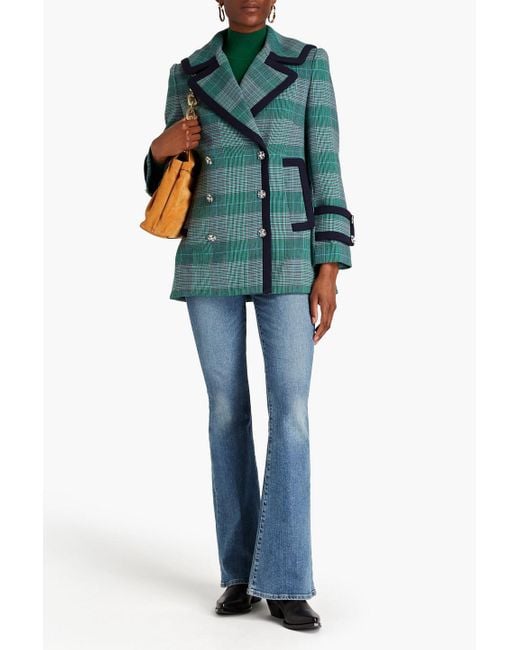 Zimmermann Green Double-breasted Prince Of Wales Checked Tweed Coat