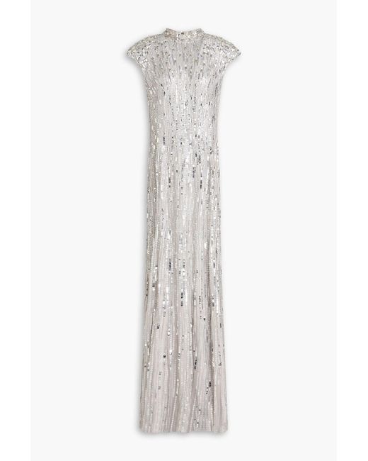 Jenny Packham White Embellished Tulle Gown