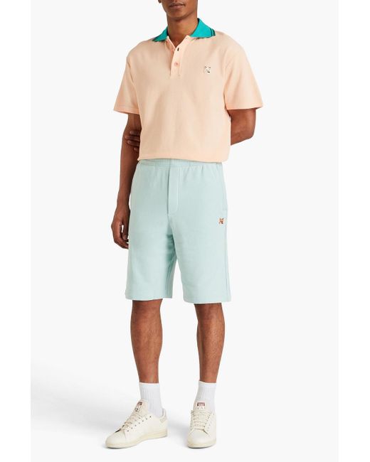 Maison Kitsuné Blue Embroidered French Cotton-terry Shorts for men