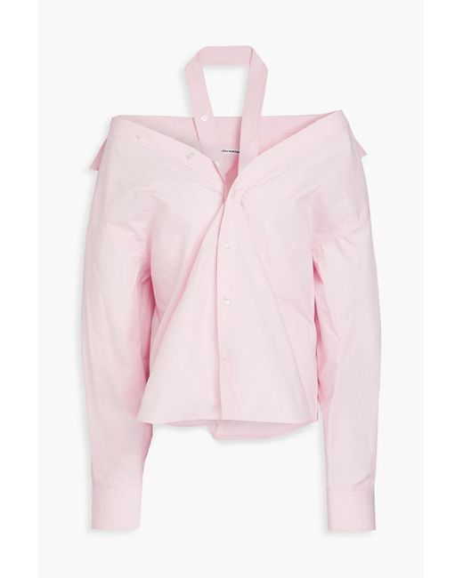 T By Alexander Wang Pink Cutout Cotton-poplin Halterneck Shirt