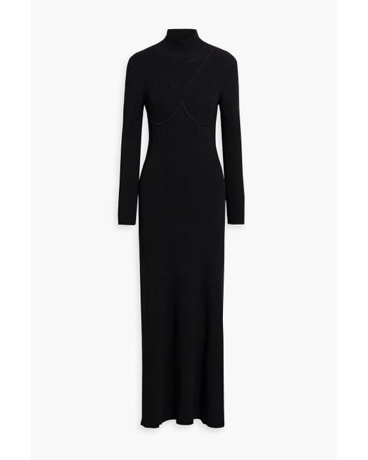 Staud Black Obsidian Open-back Ribbed-knit Turtleneck Maxi Dress