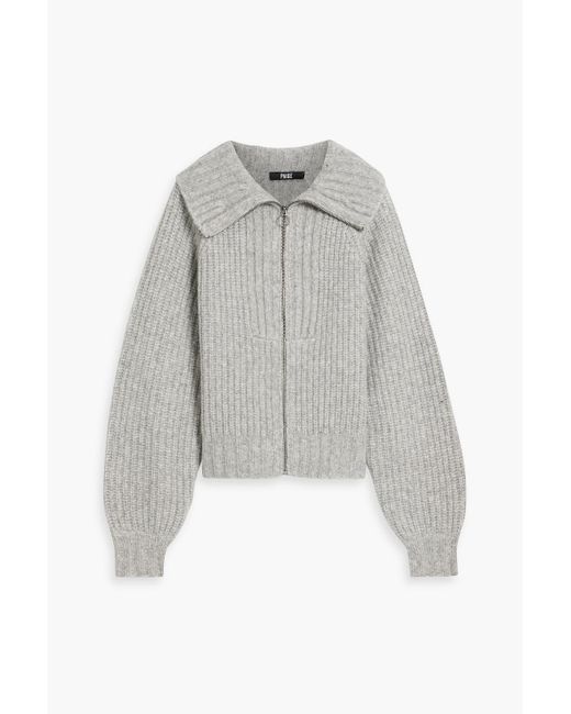 PAIGE White Jayna Ribbed Wool-Blend Zip-Up Cardigan