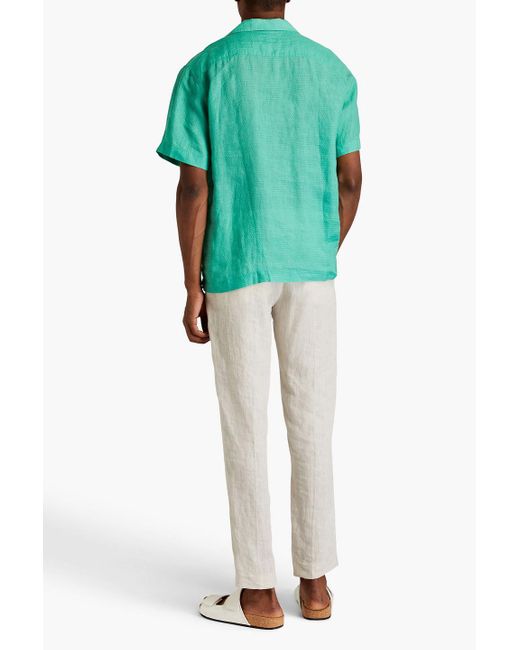 Frescobol Carioca Green Roberto Printed Linen Shirt for men
