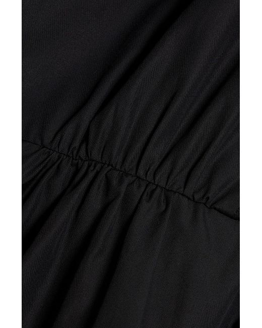 Max Mara Black Belted Gathered Cotton-poplin Mini Shirt Dress