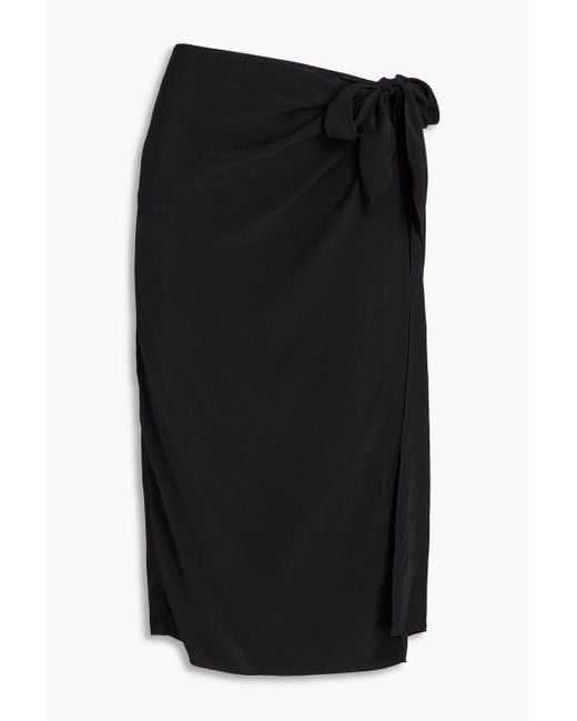 Theory Black Midirock aus crêpe mit wickeleffekt