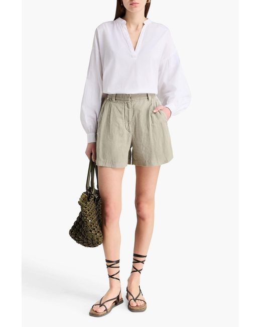 Brunello Cucinelli White Pleated Cotton And Linen-Blend Shorts
