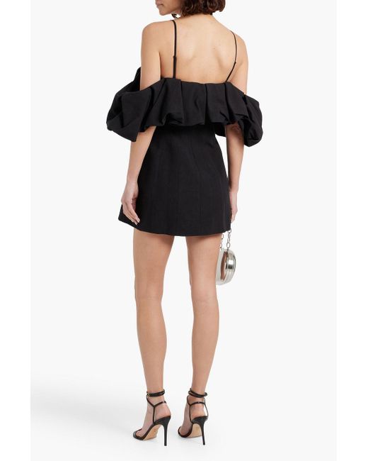 Jonathan Simkhai Black Puff minikleid aus einer baumwoll-leinenmischung mit rüschen und cut-outs