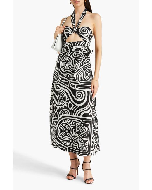 Mara Hoffman White Paula Two-tone Printed Tm And Linen-blend Midi Wrap Dress