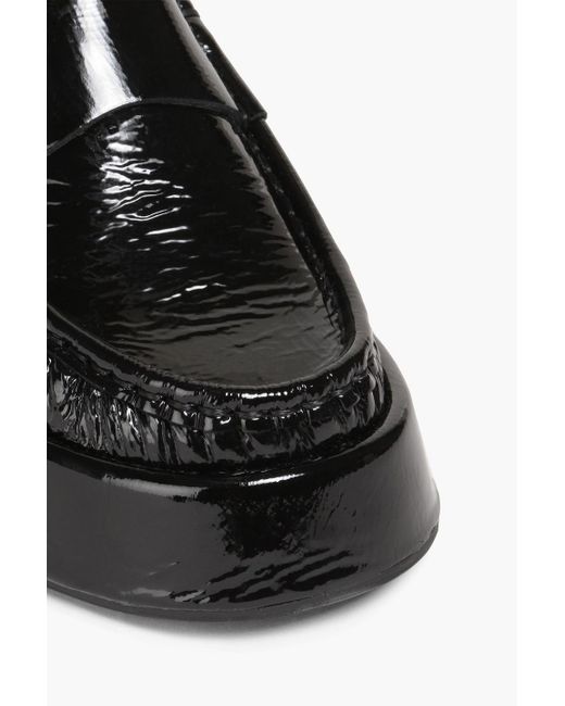 Ganni Black Crinkled Patent-leather Slingback Loafers