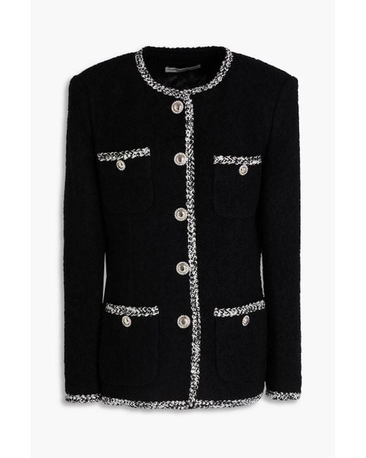 Alessandra Rich Black Crystal-embellished Wool-blend Bouclé-tweed Jacket
