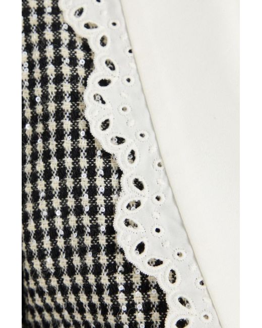 Alessandra Rich White Cropped Gingham Wool-blend Tweed Blazer
