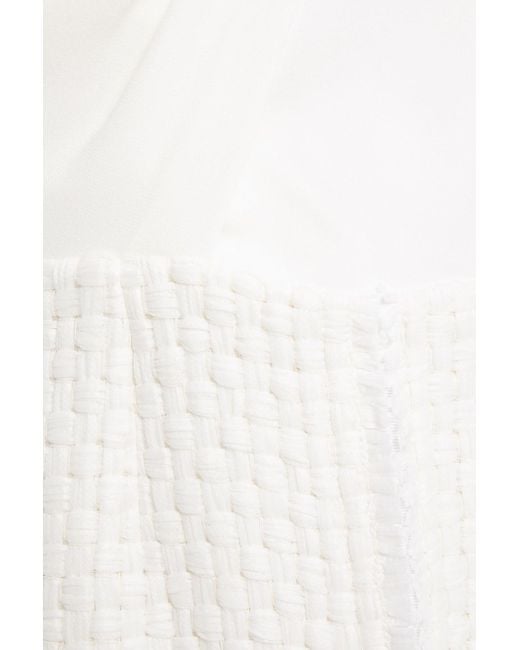 Roland Mouret White Morita One-shoulder Twist-front Crepe And Basketweave Wool-blend Midi Dress