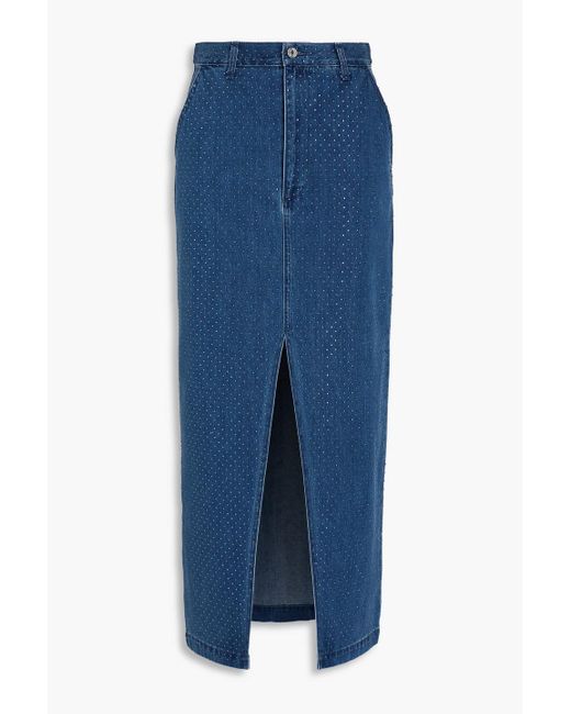 Sandro Blue Crystal-embellished Denim Midi Skirt