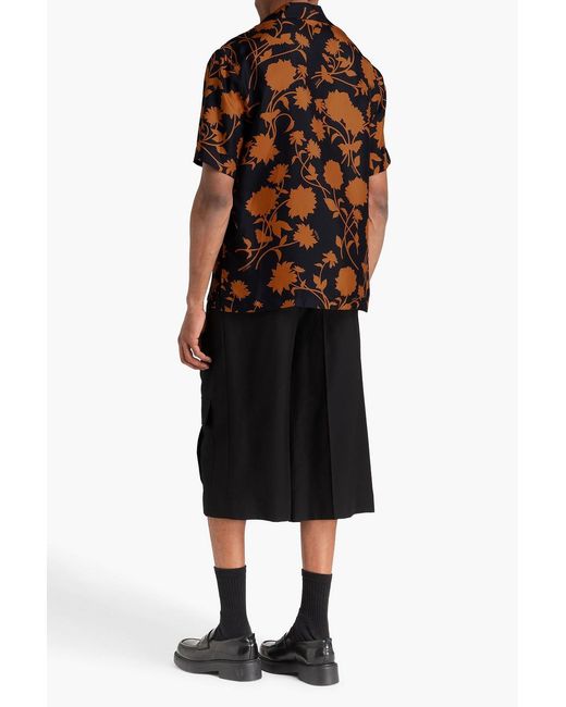 Versace Brown Floral-Print Silk-Twill Shirt for men