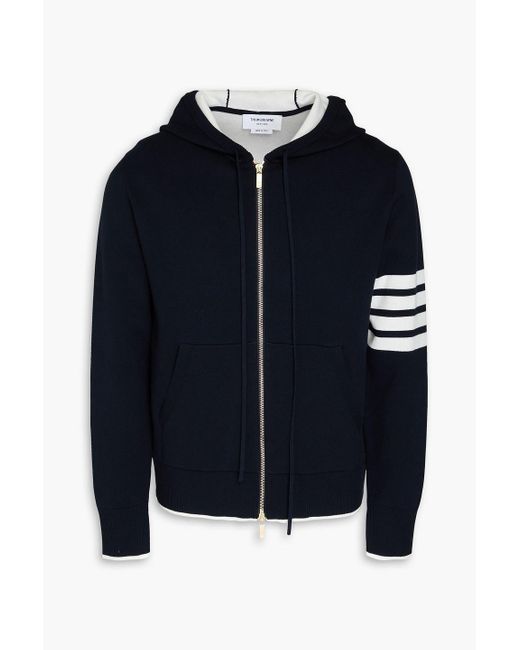 Thom Browne Blue Striped Jacquard-Knit Cotton-Blend Zip-Up Hoodie for men