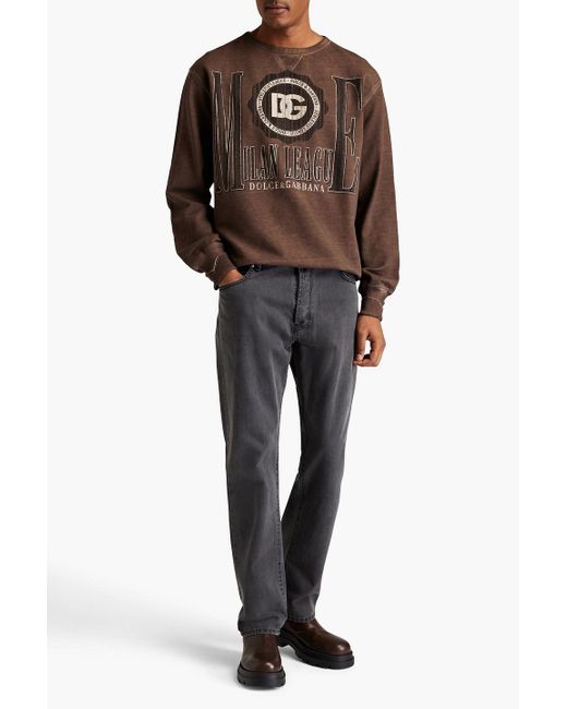 Dolce & Gabbana Brown Distressed Bleached Logo-print French Cotton-terry Sweatshirt for men