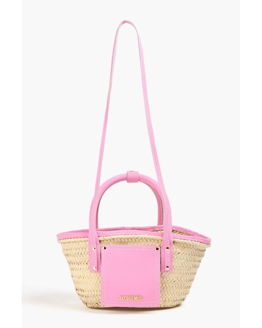 Jacquemus Pink Le Petit Panier Soli Leather-trimmed Raffia Tote