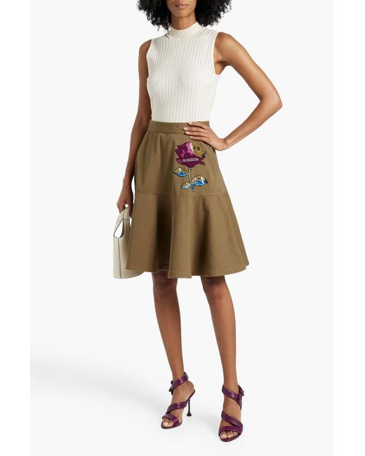 Valentino Garavani Natural Embellished Cotton-twill Skirt