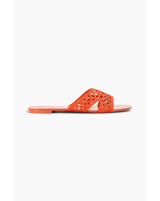 Tory Burch Red Woven Leather Slides