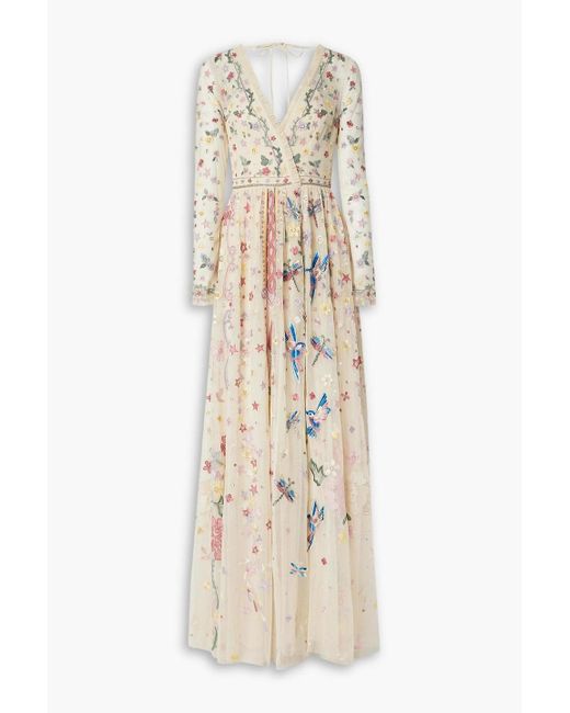 Needle & Thread Natural Elements Pleated Embellished Tulle Gown