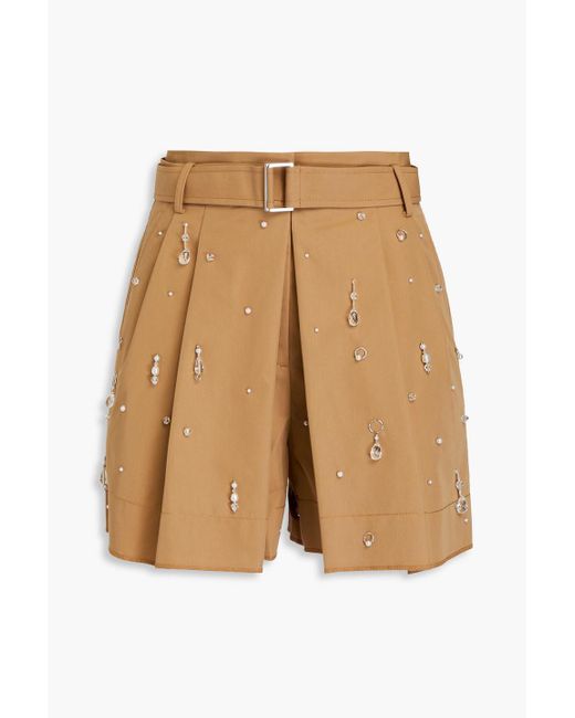 3.1 Phillip Lim Natural Embellished Belted Twill Shorts